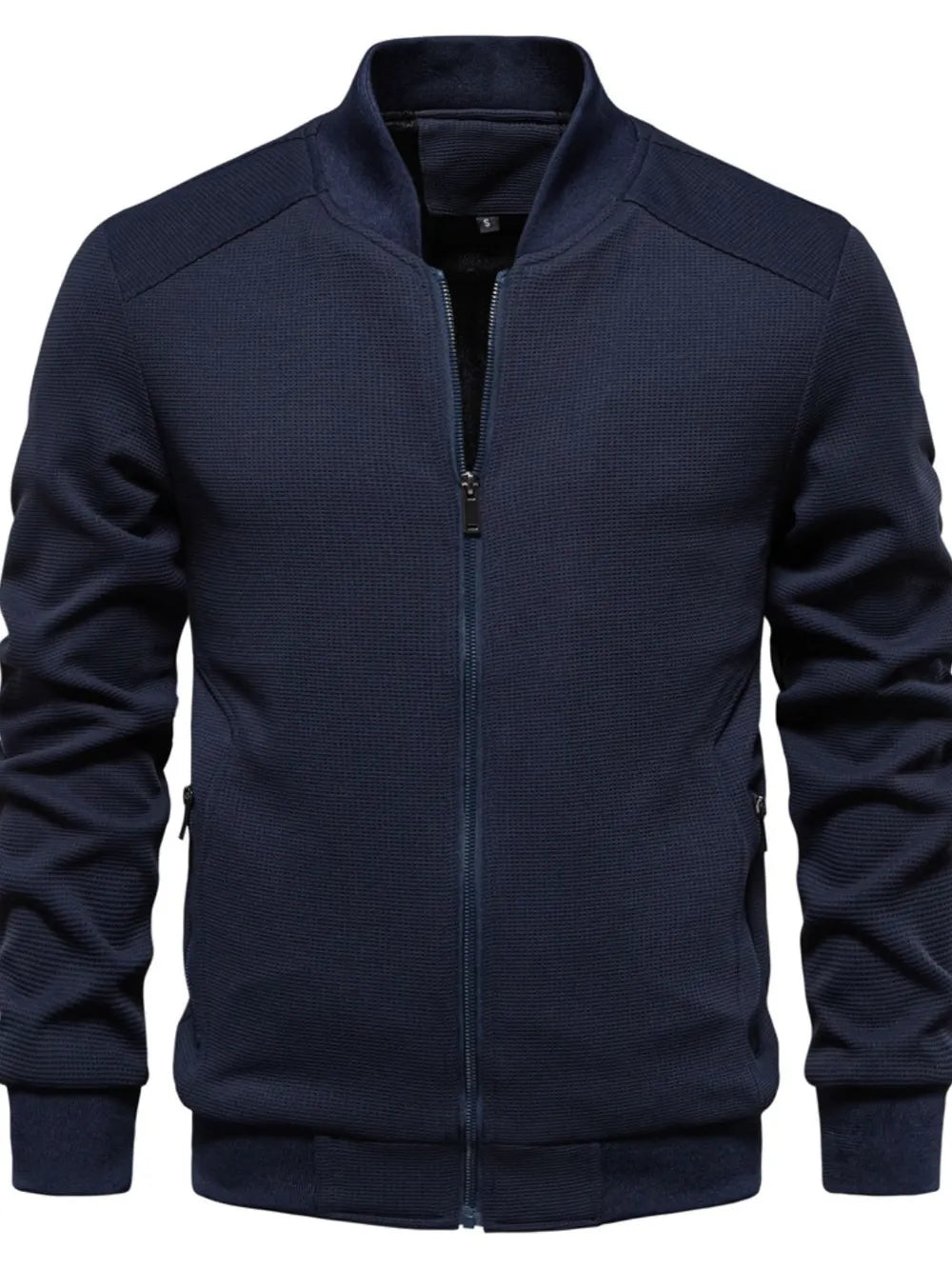 Men's waffle knit baseball collar zip-up jacket