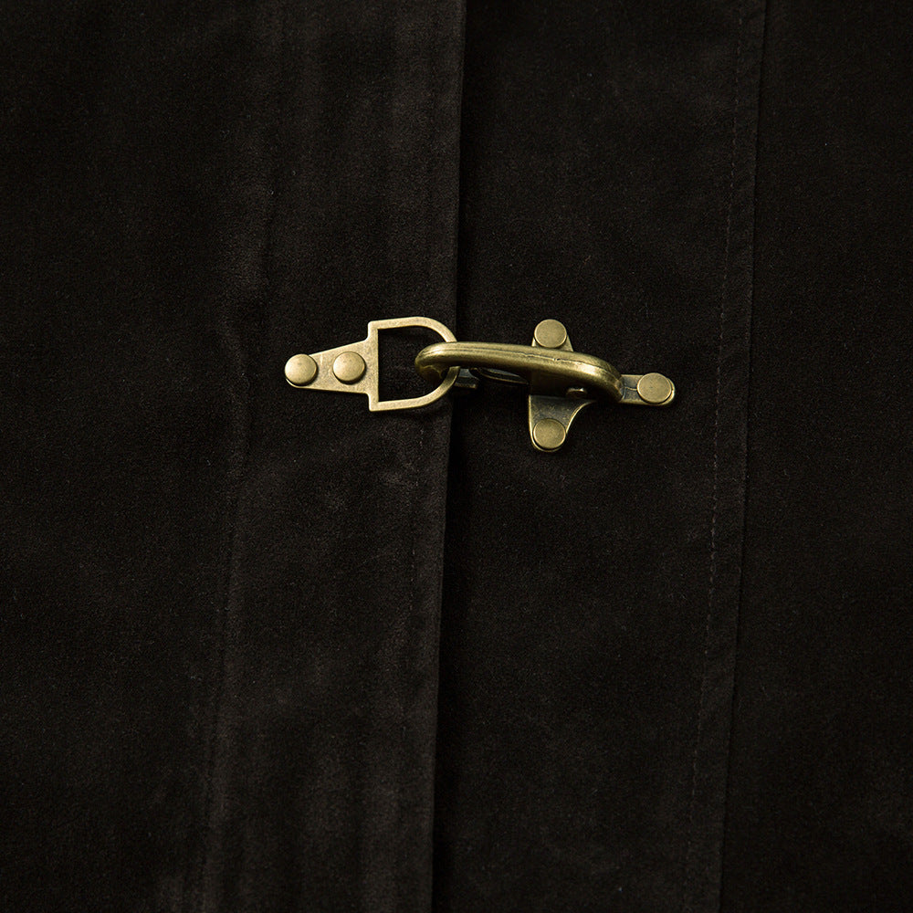 Image of Loose fit suede-texture lapel zip-up jacket