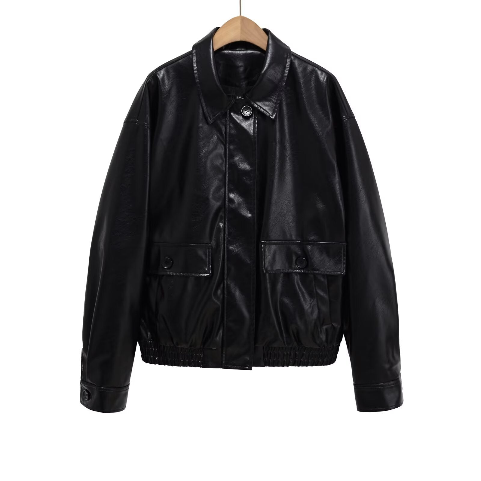 Image of Zeratta Women's loose fit black faux leather biker jacket