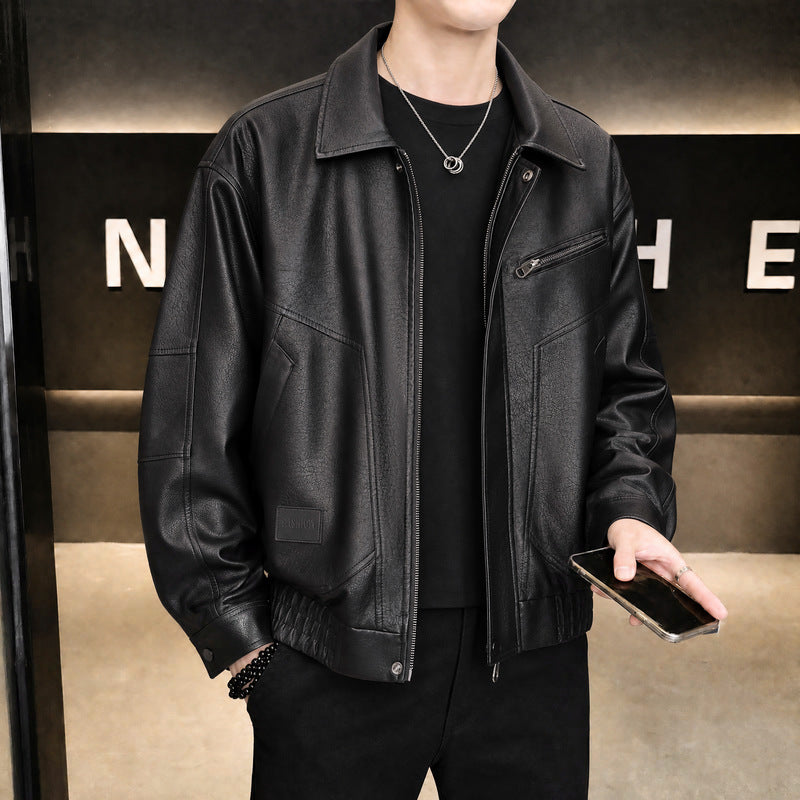 Image of Chaqueta motera de piel sintética entallada para hombre
