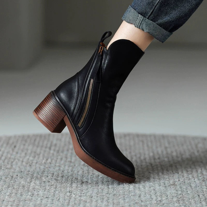Image of Women's double zip chunky heel microfiber ankle boots