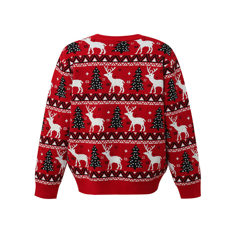 Suéter navideño rojo con estampado jacquard de renos