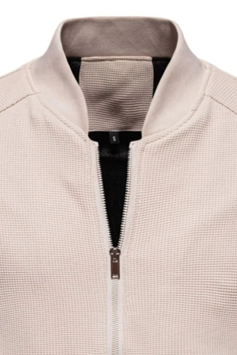 Men's waffle knit baseball collar zip-up jacket