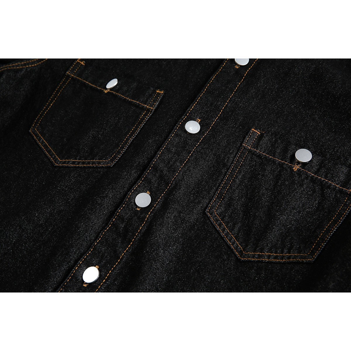 Image of Chaqueta de mezclilla negra con múltiples bolsillos para hombre, de peso pesado