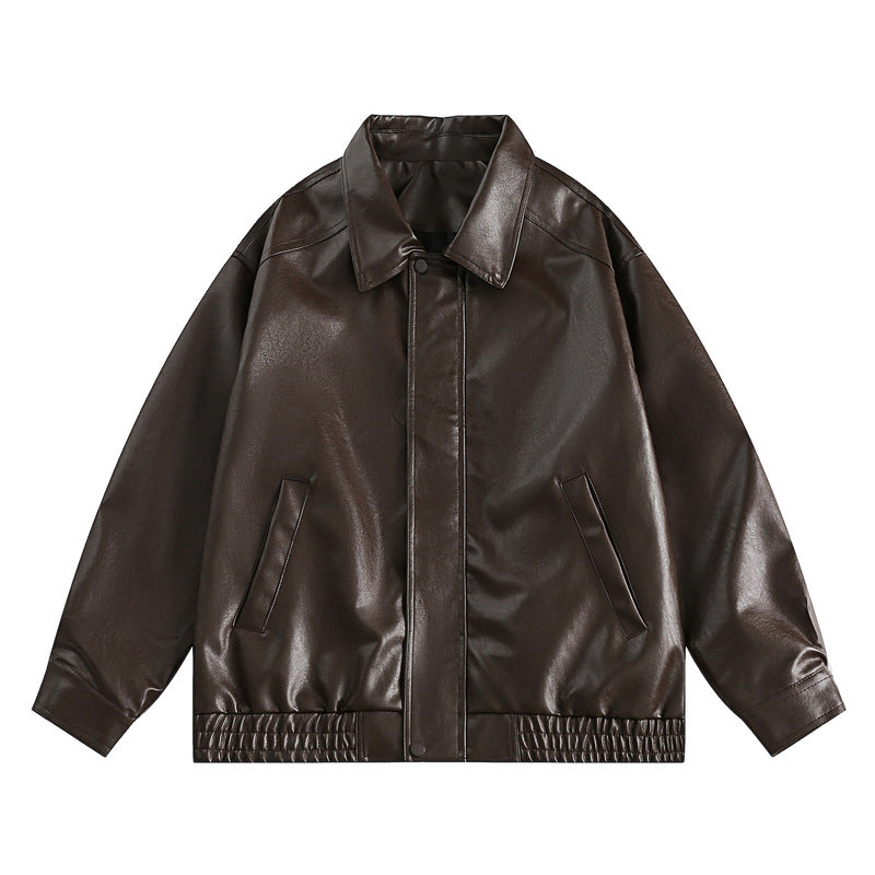 Chaqueta motera de piel sintética de corte holgado para hombre