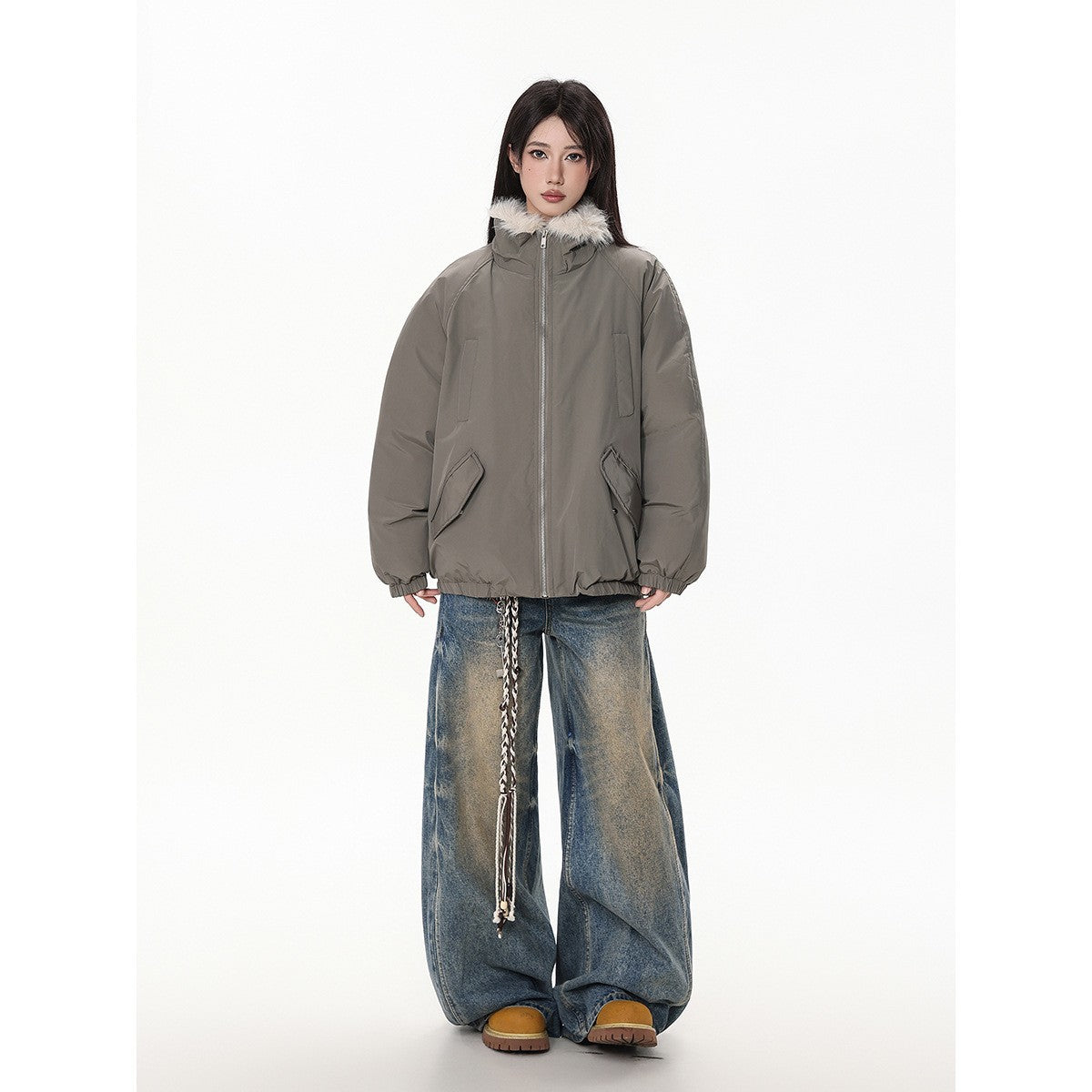 Unisex polyester-filled stand-collar puffer jacket