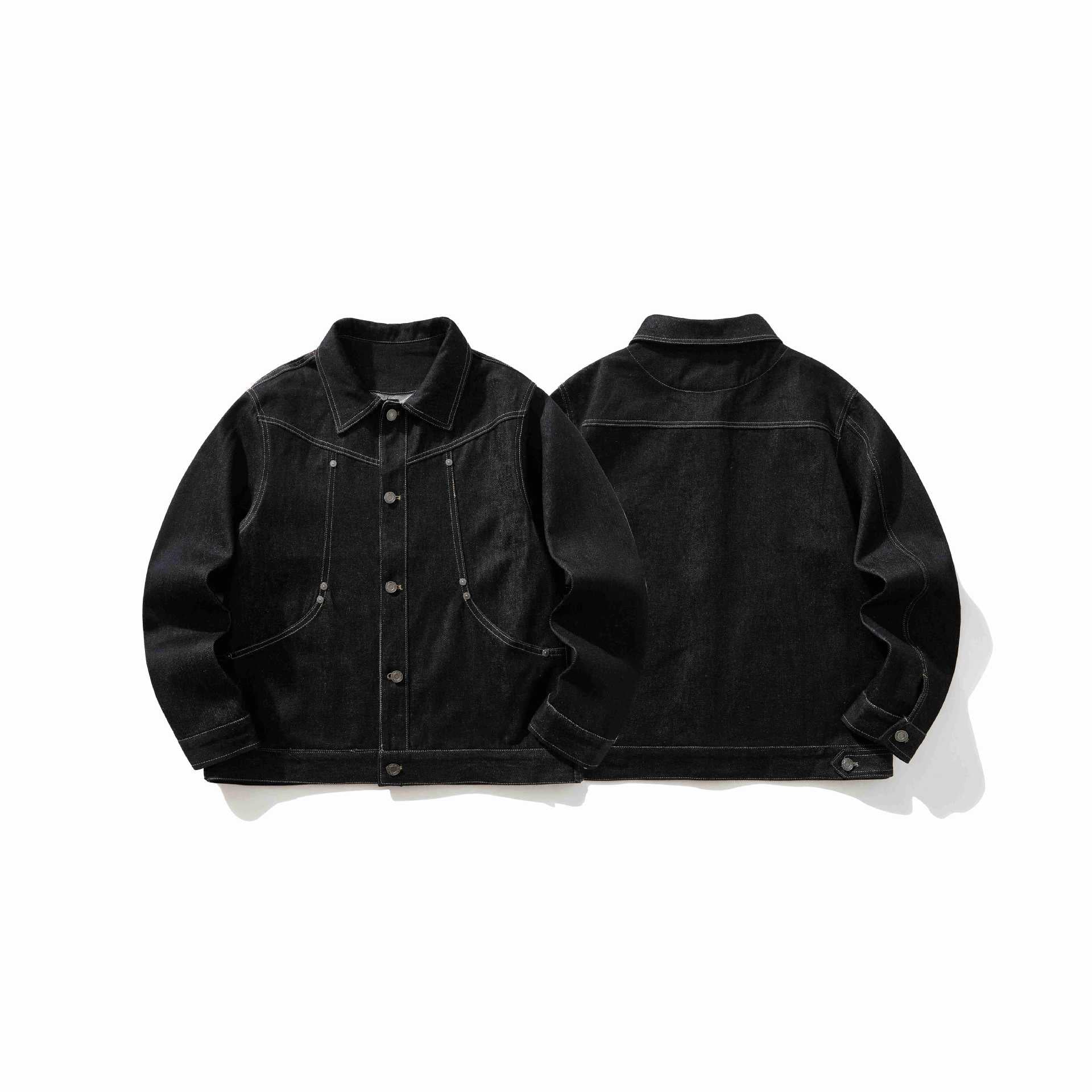 Image of Men's black rivet detail denim jacket