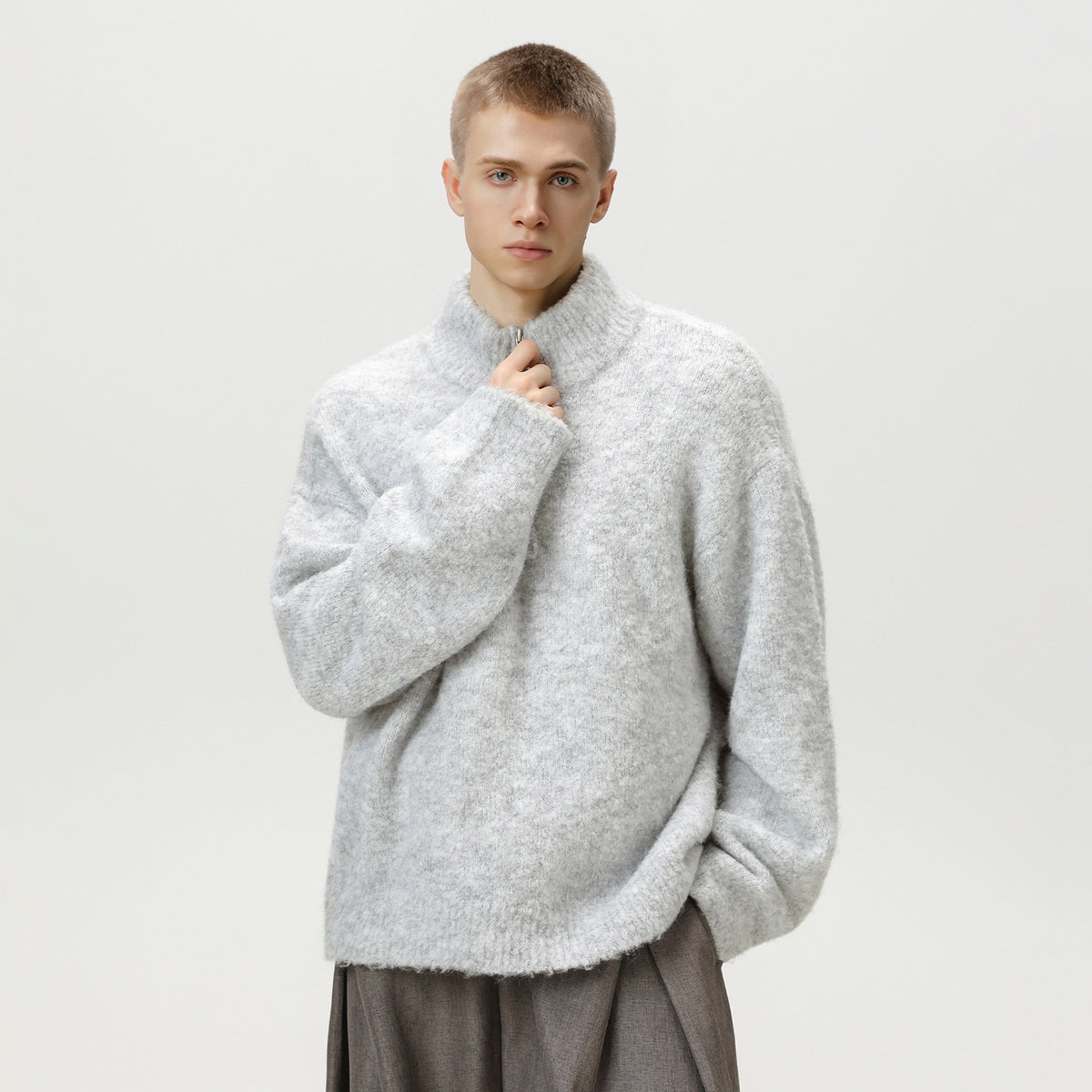 Zeratta Relaxed fit stand collar half-zip pullover