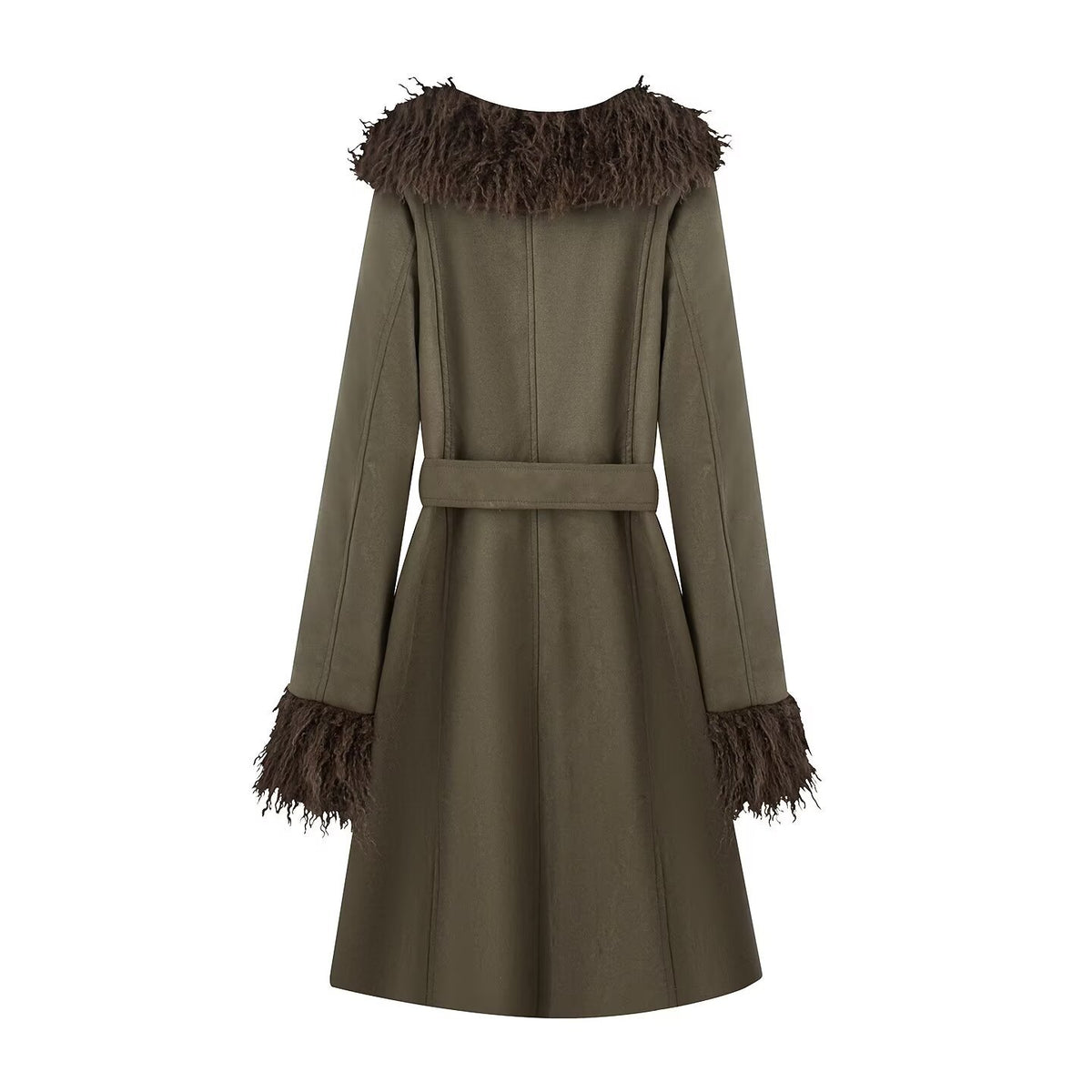 Women's faux fur lapel double-breasted trench coat