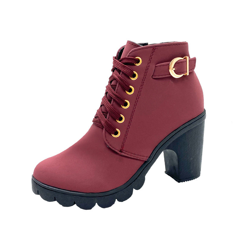 Image of Women's buckle-detail faux leather chunky heel ankle boots