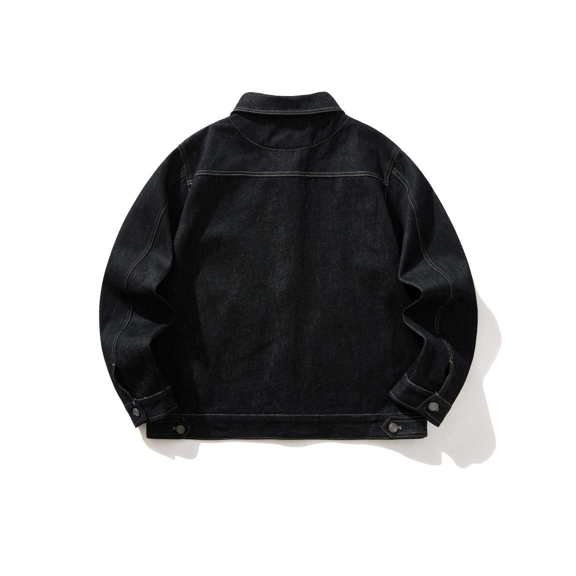 Image of Men's black rivet detail denim jacket