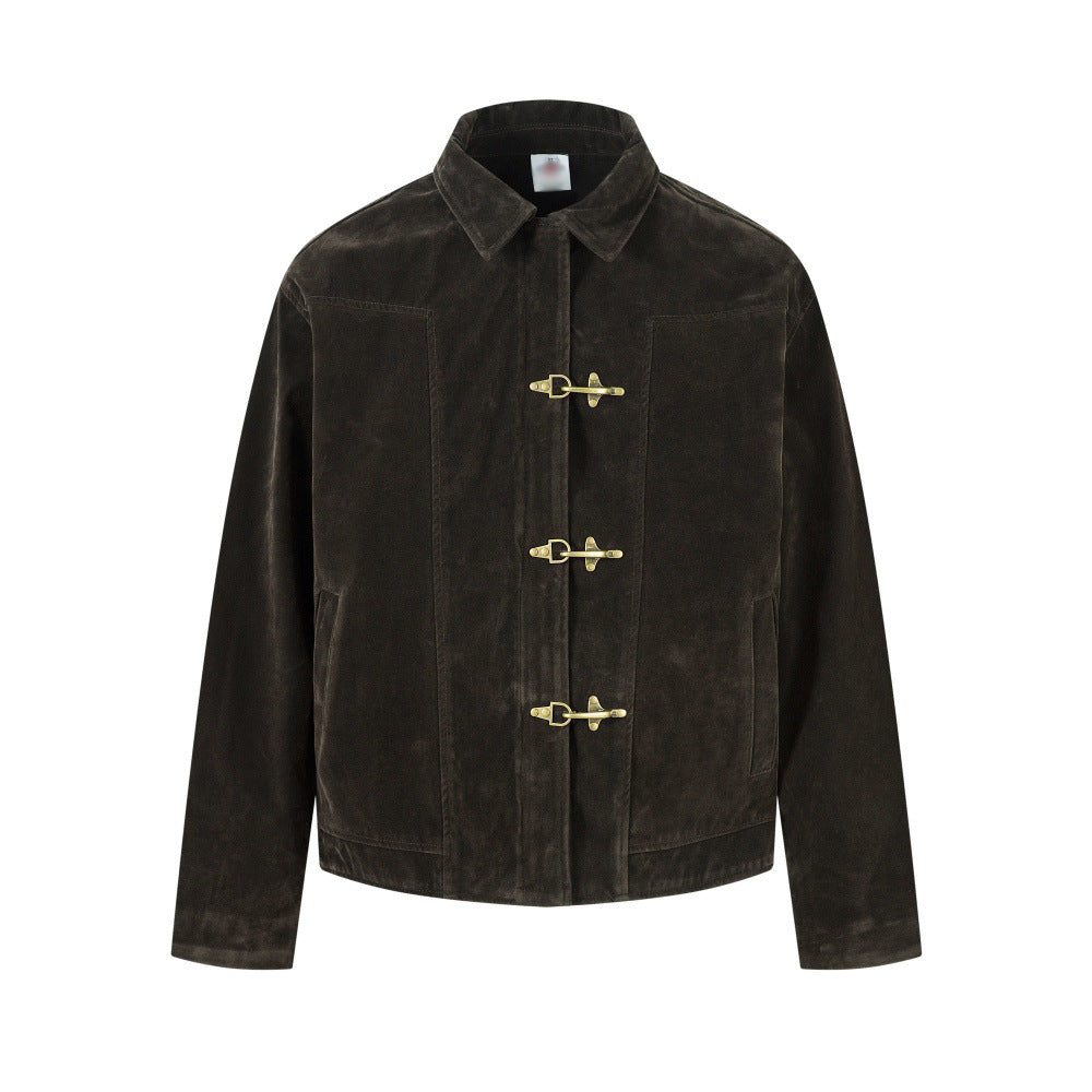 Zeratta Loose fit suede-texture lapel zip-up jacket