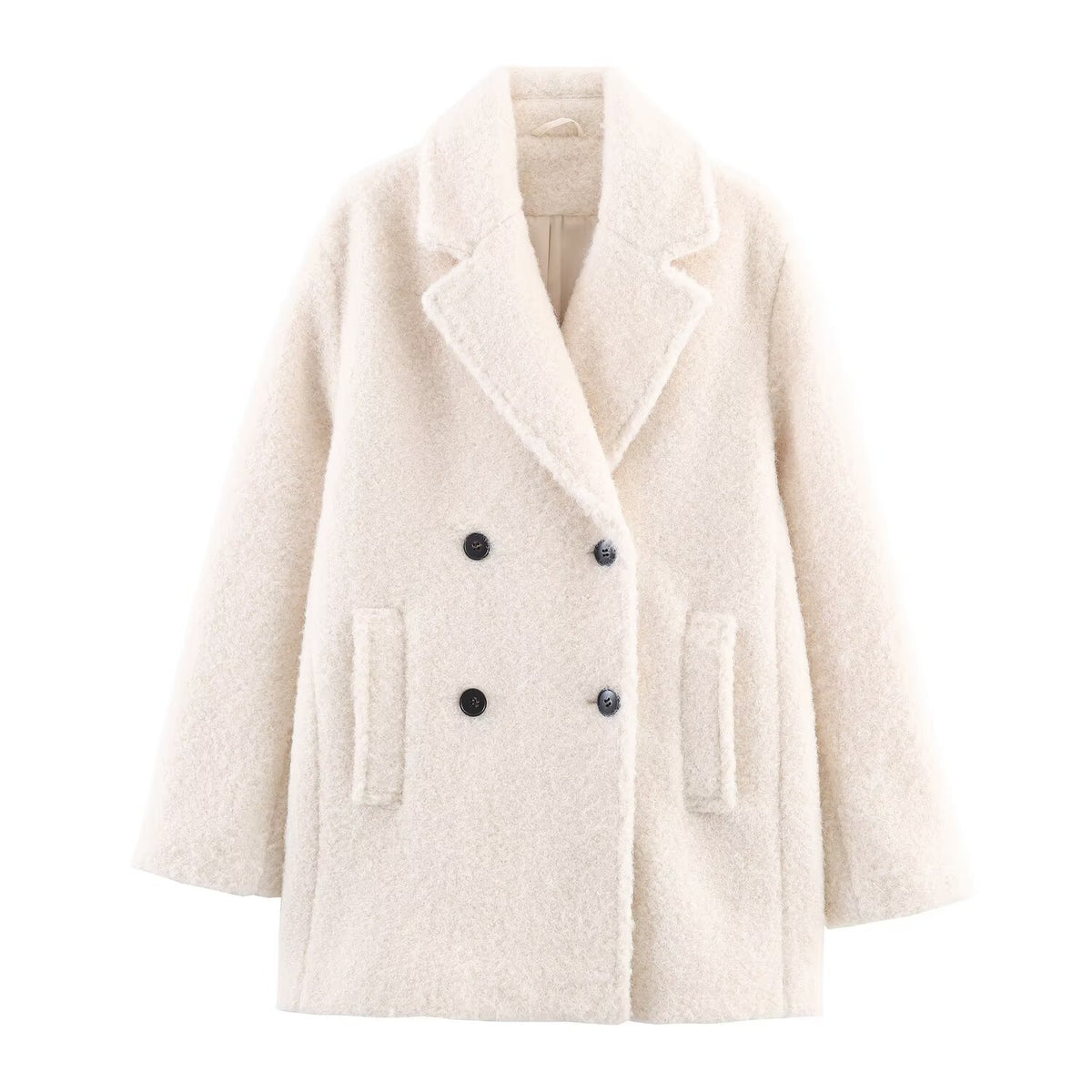 Chaqueta cruzada de piel sintética con detalles de perlas