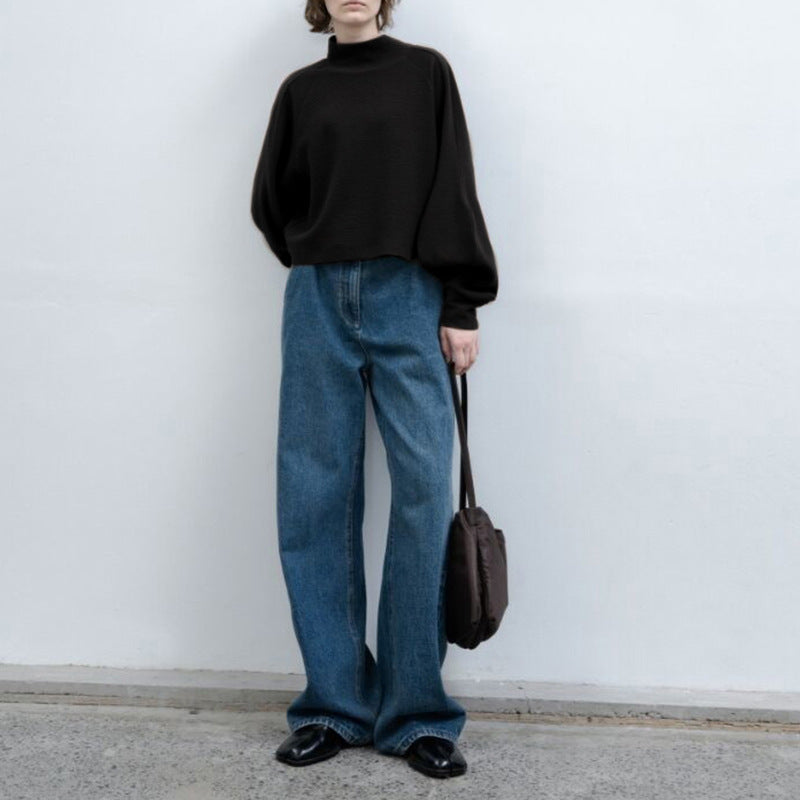 Image of Women's textured high neck puff sleeve sweatshirt