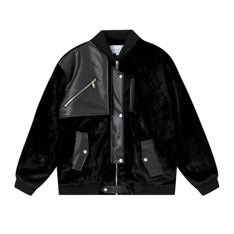 Image of Chaqueta estilo motero con cremallera y ribete de pelo en contraste para hombre