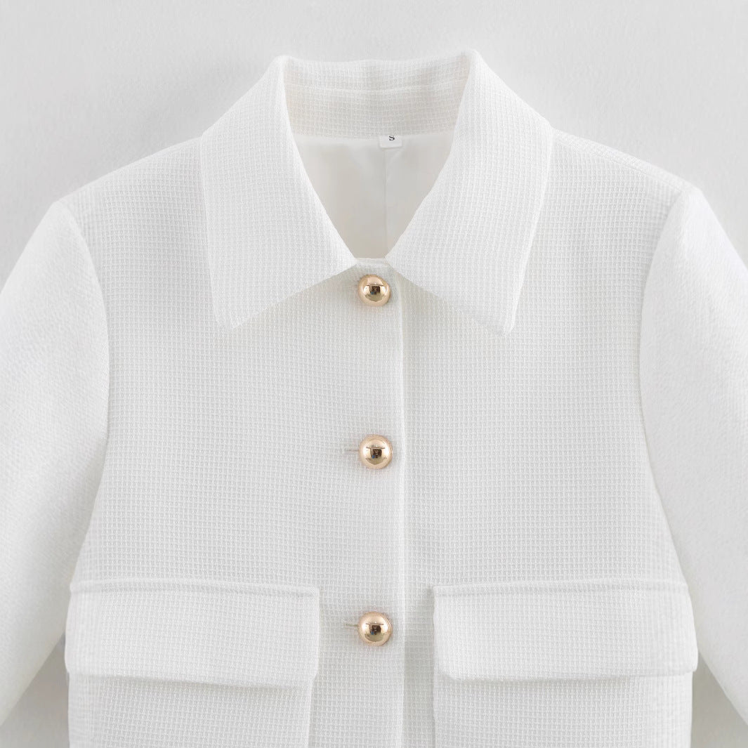 Image of Women's button-front tailored cropped jacket
