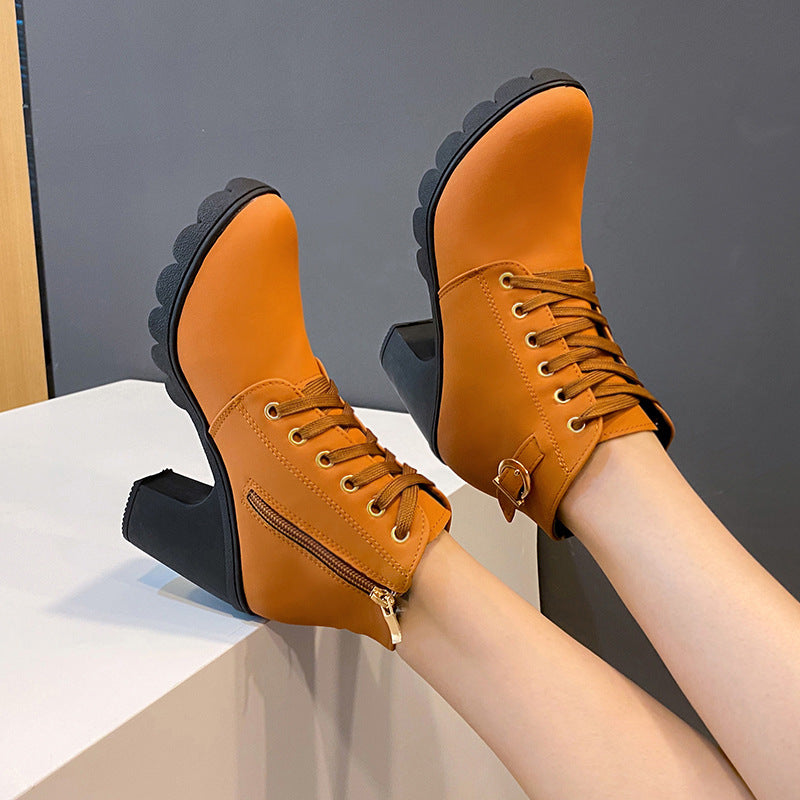 Image of Women's buckle-detail faux leather chunky heel ankle boots
