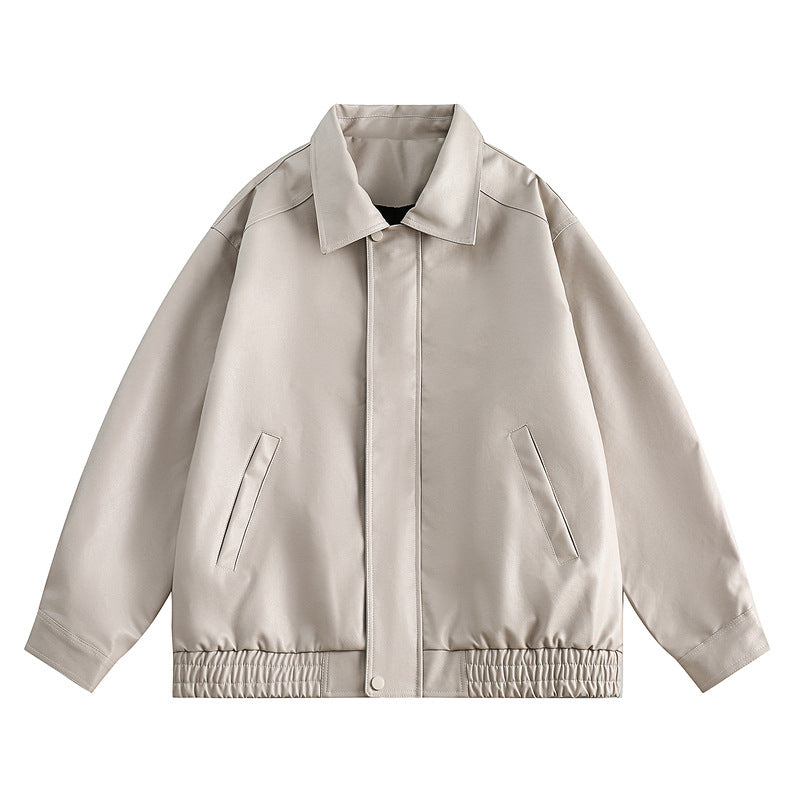 Image of Chaqueta motera de piel sintética de corte holgado para hombre