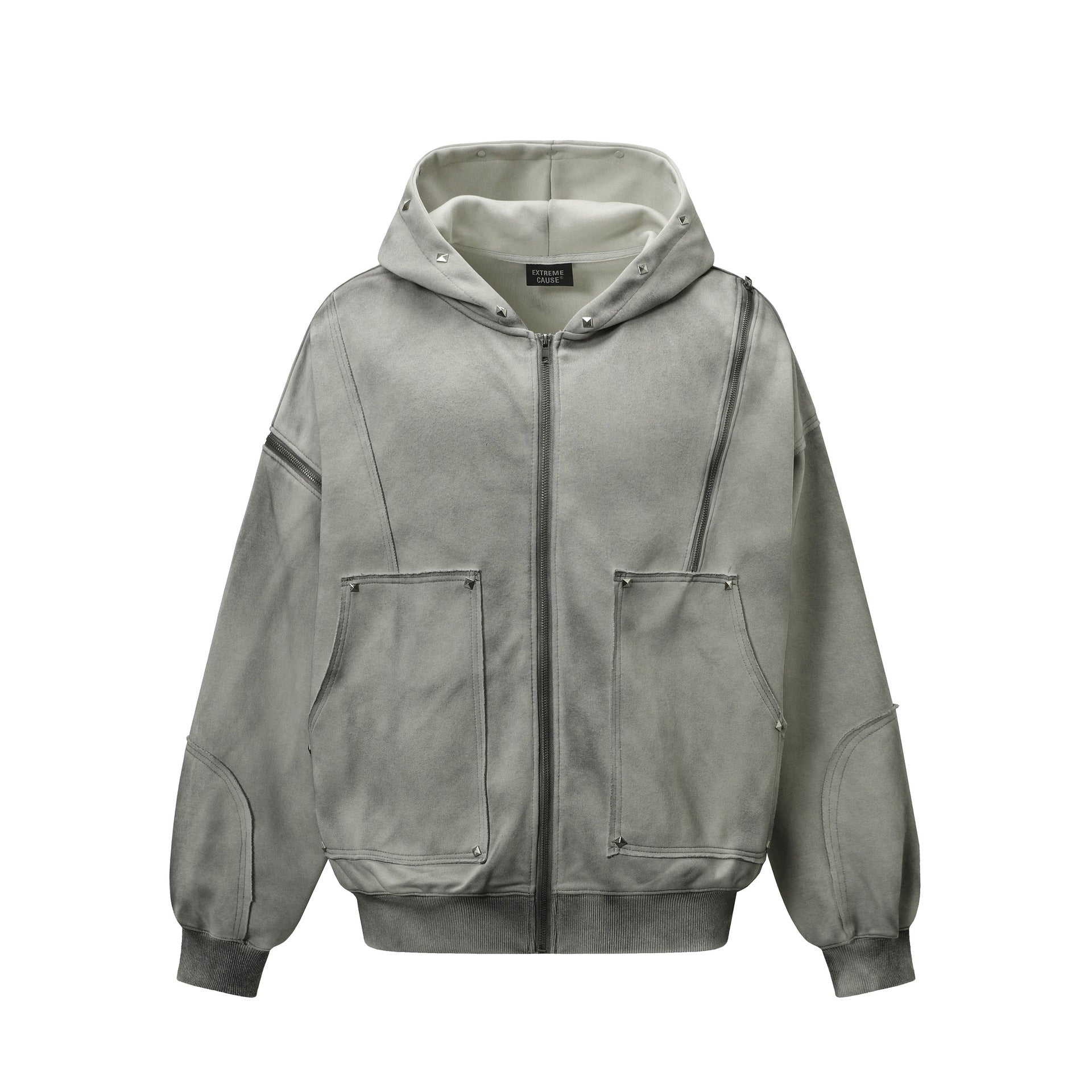 Image of Sudadera con capucha y cremallera de mezcla de algodón, corte holgado