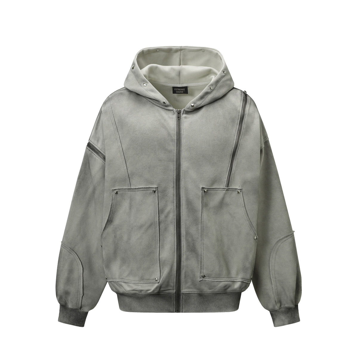 Loose fit cotton blend zip-up hoodie