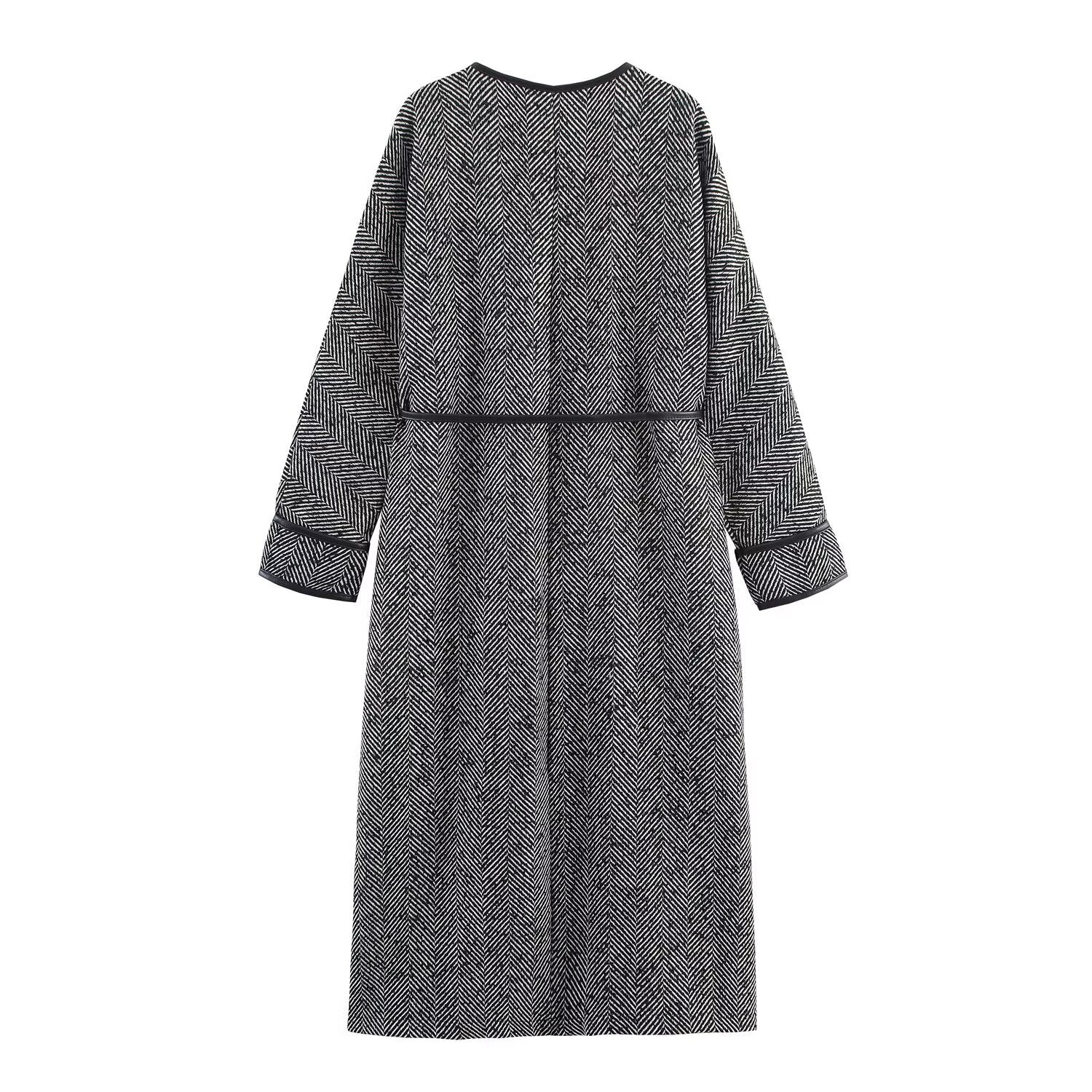 Image of Gabardina de botonadura sencilla de piel sintética gris para mujer