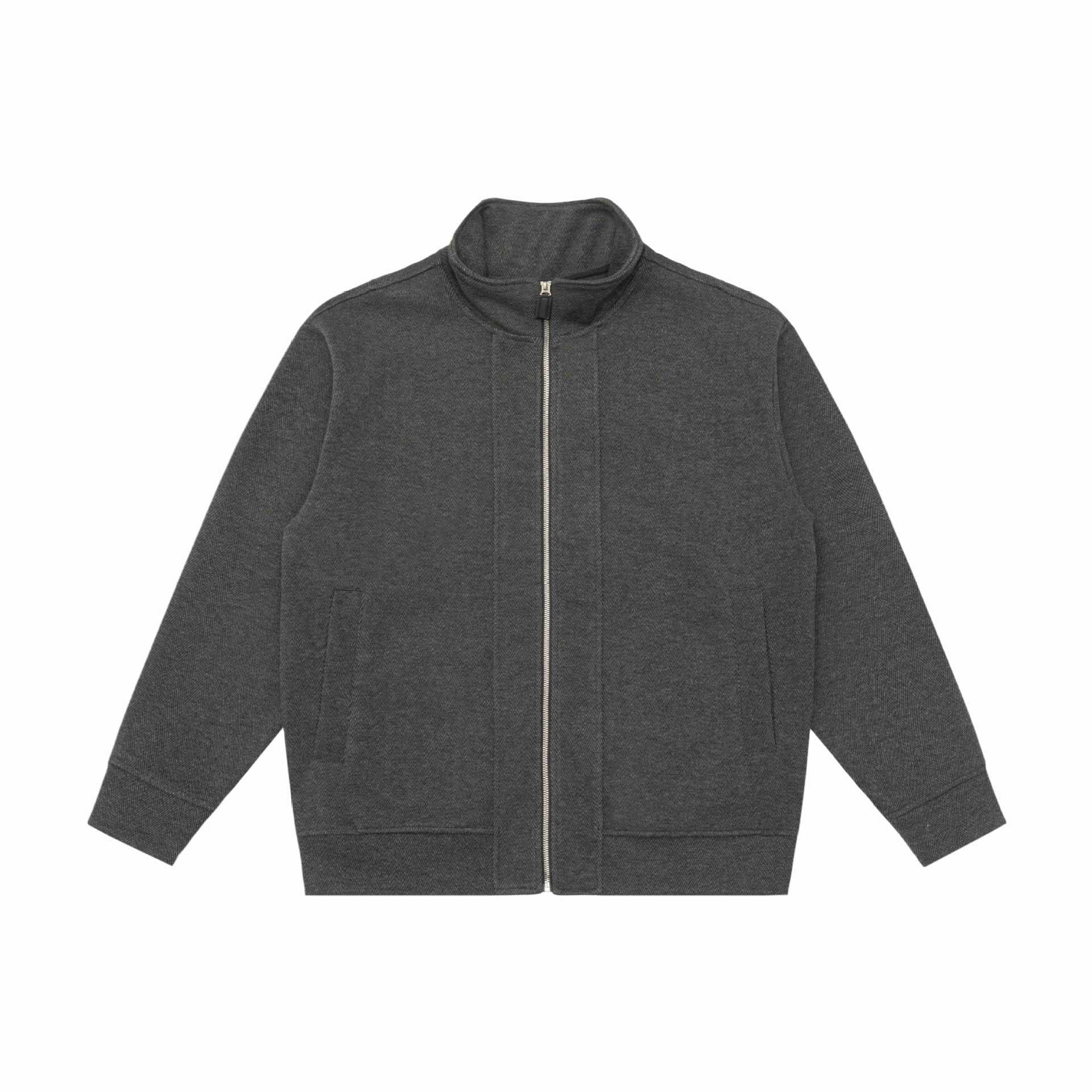 Image of Textured loose fit stand collar zip-up sweatshirt