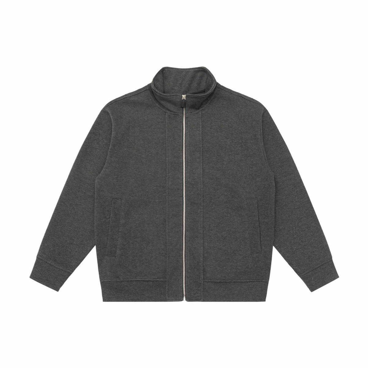 Textured loose fit stand collar zip-up sweatshirt