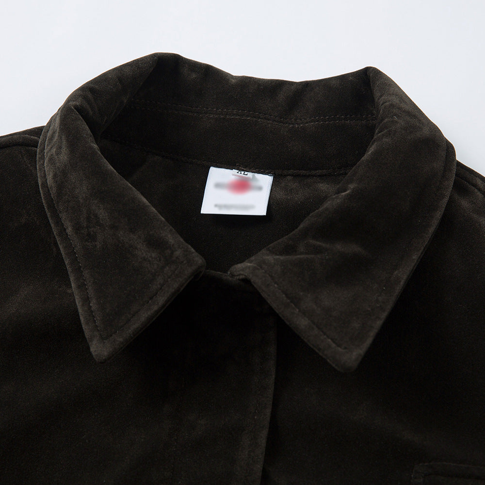 Chaqueta de corte holgado con cremallera y solapa de textura de ante