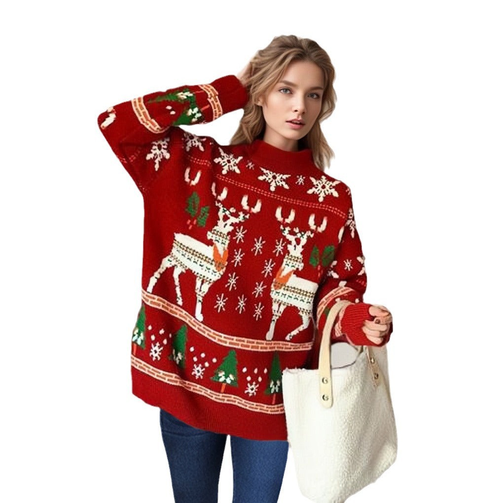 Jersey de punto navideño con estampado de renos dobles