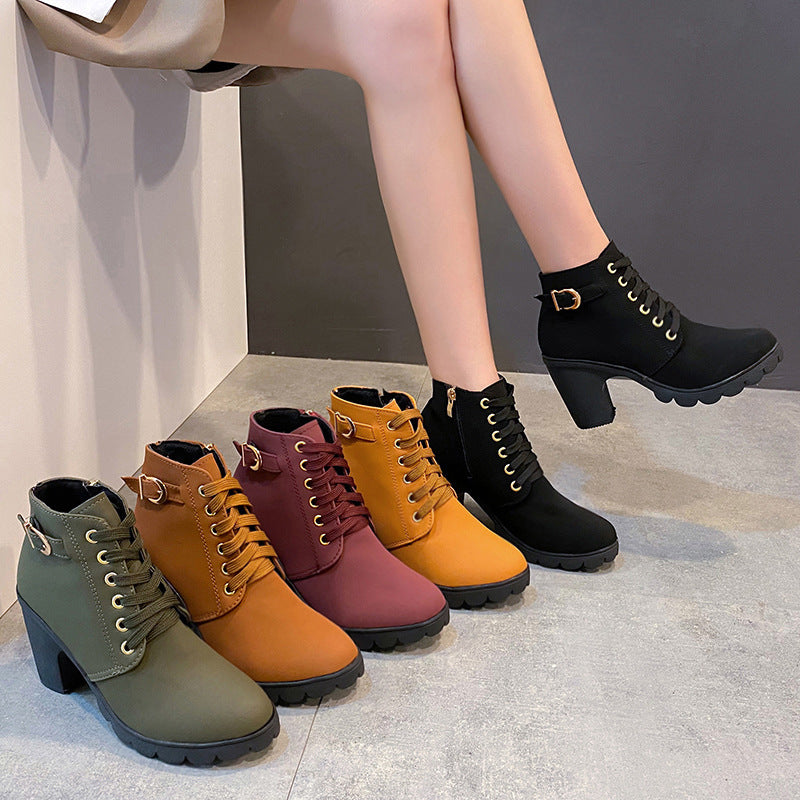 Image of Women's buckle-detail faux leather chunky heel ankle boots