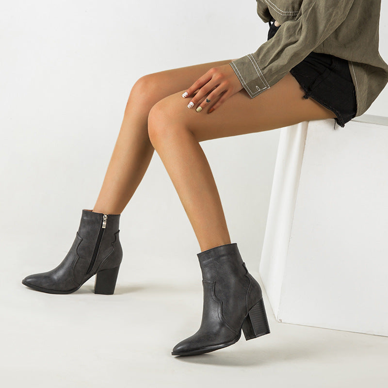 Women's 8cm block heel faux leather ankle boots