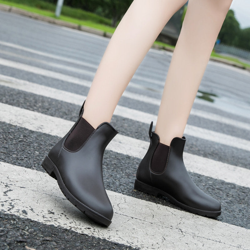 Image of Women's matte finish low heel rain ankle boots