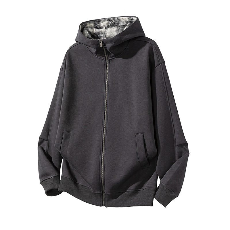 Men's relaxed fit streetwear zip-up hoodie