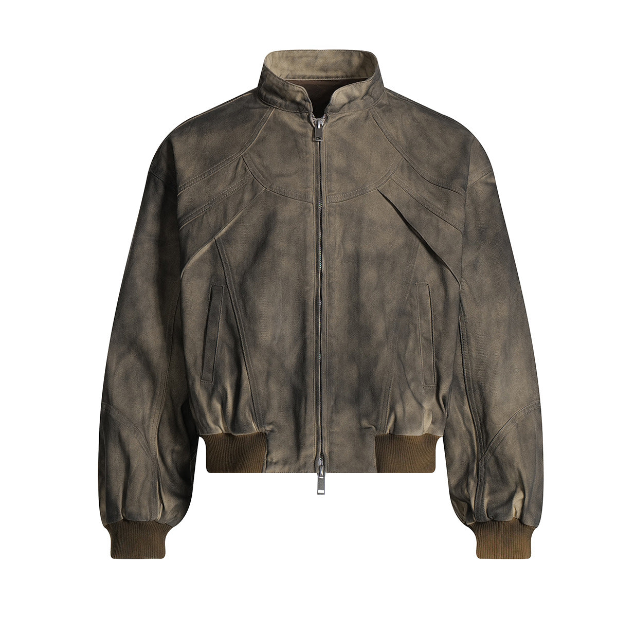 Men's distressed khaki cotton harrington jacket