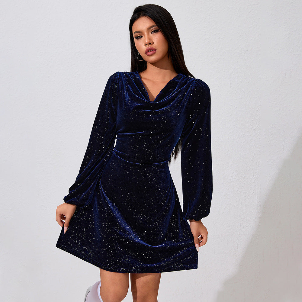 Image of Women's Blue Ruffle Mini Dress