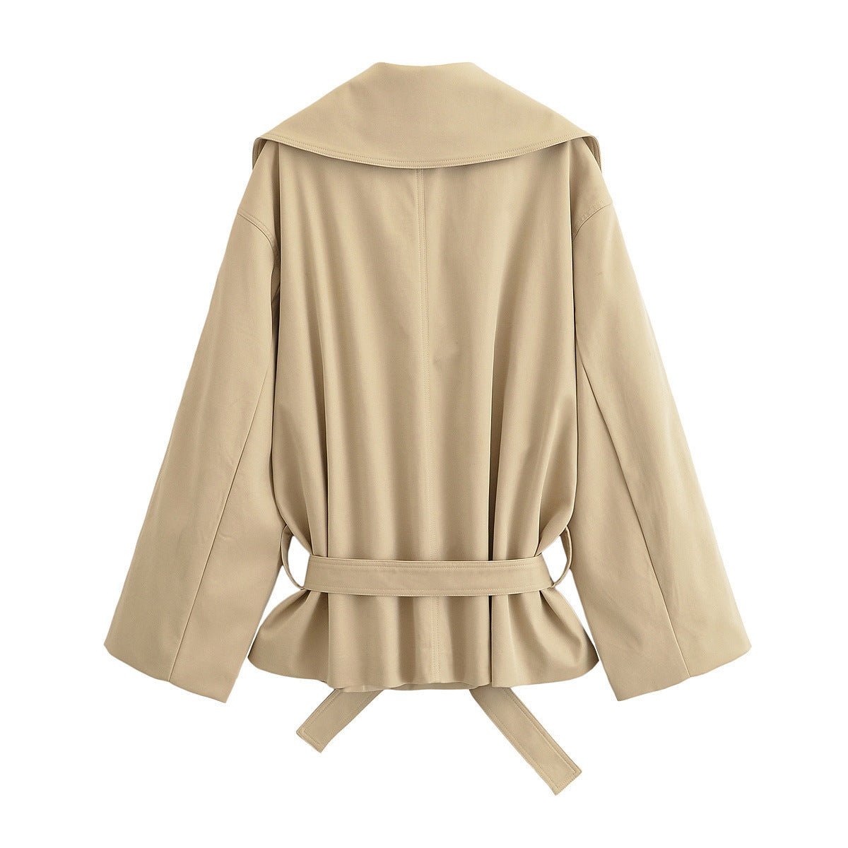 Image of Gabardina color caqui con botones frontales y cinturón para mujer