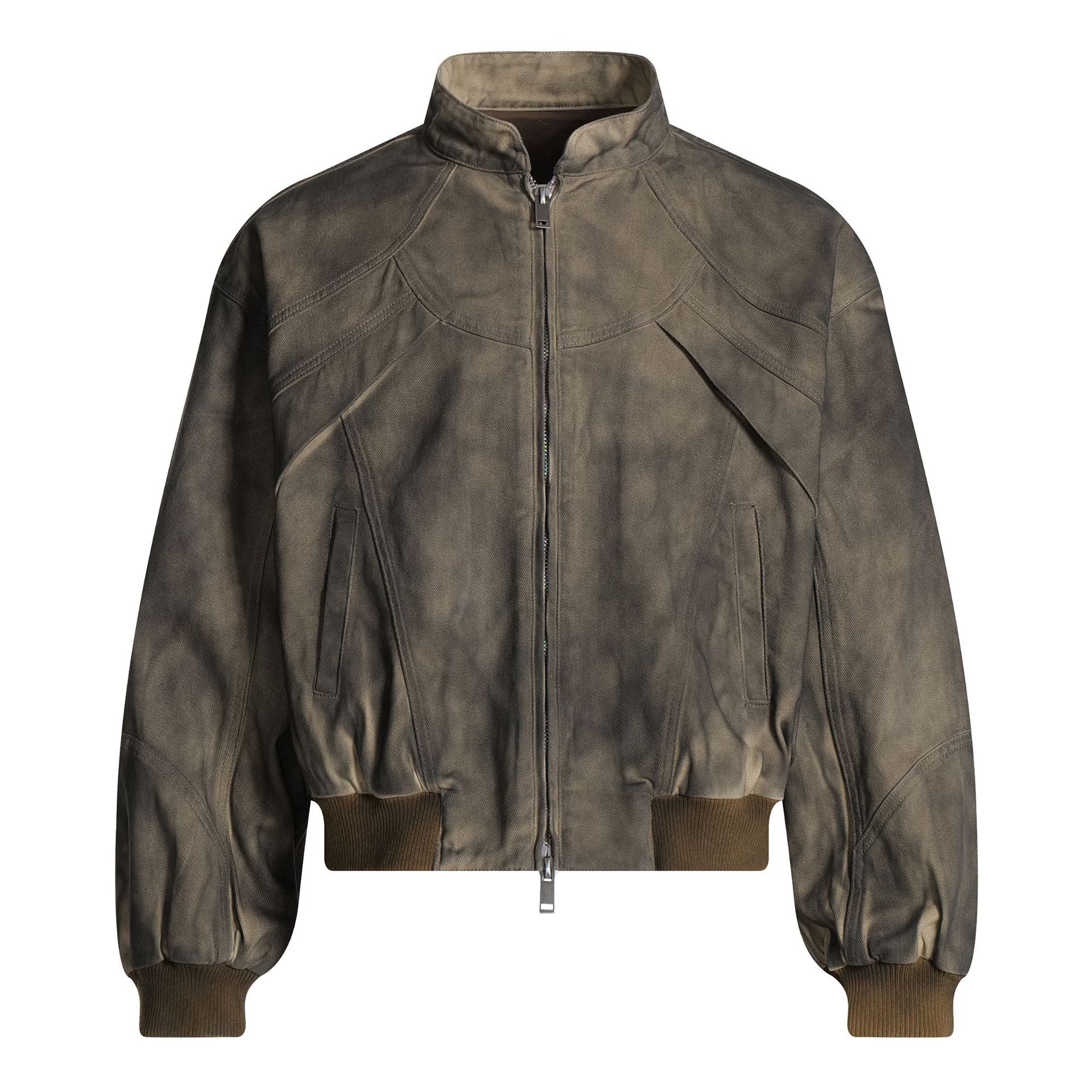 Image of Chaqueta Harrington de algodón color caqui con efecto desgastado para hombre