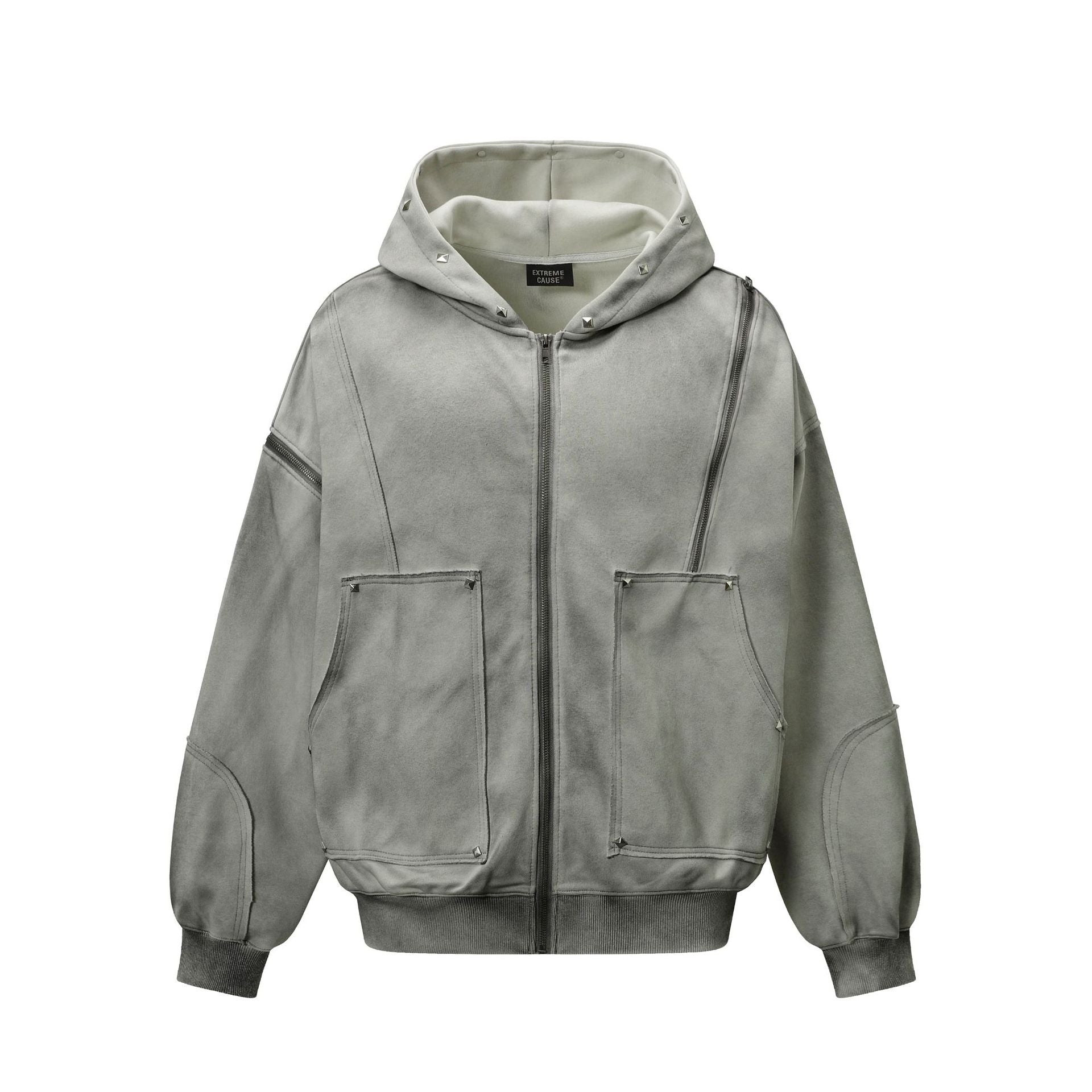 Image of Sudadera con capucha y cremallera de mezcla de algodón, corte holgado