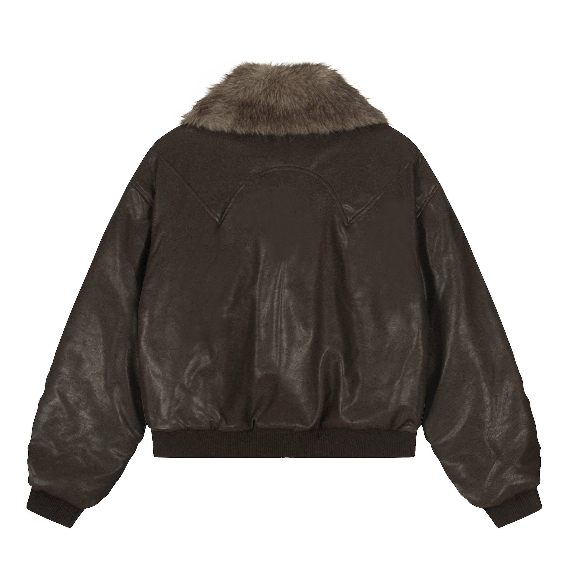 Image of Women's faux fur collar polyester zip-up jacket