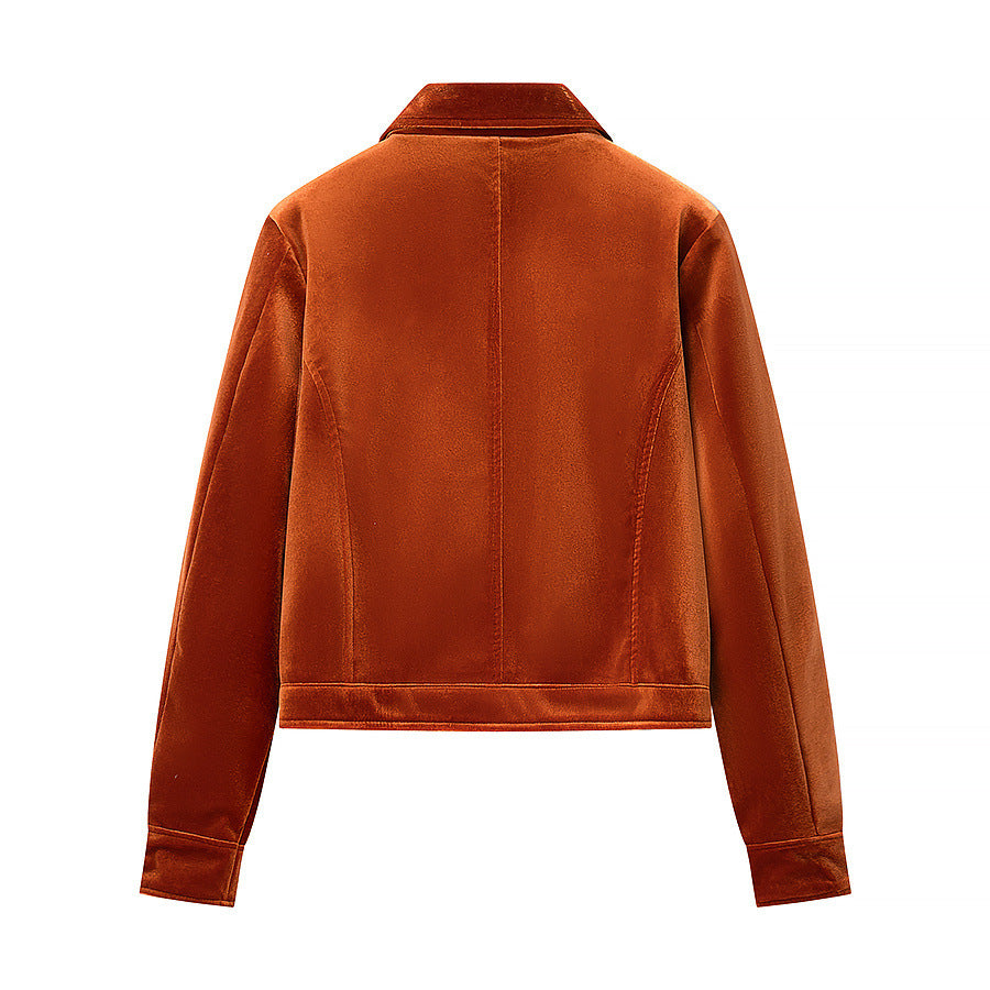 Chaqueta con cremallera de efecto terciopelo naranja