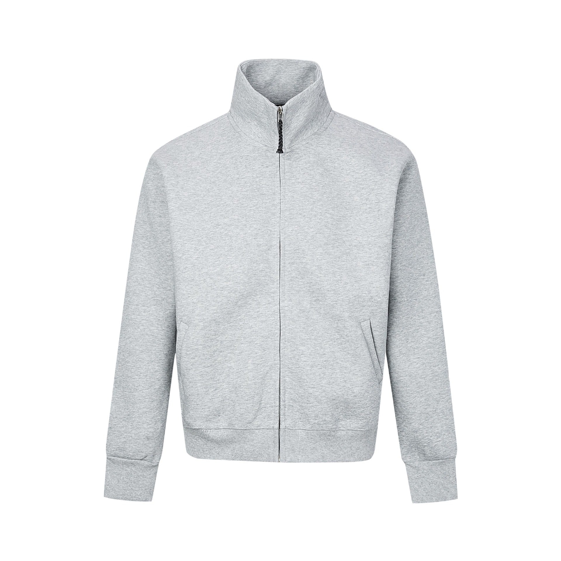 Image of Men's cotton blend stand collar zip-up hoodie