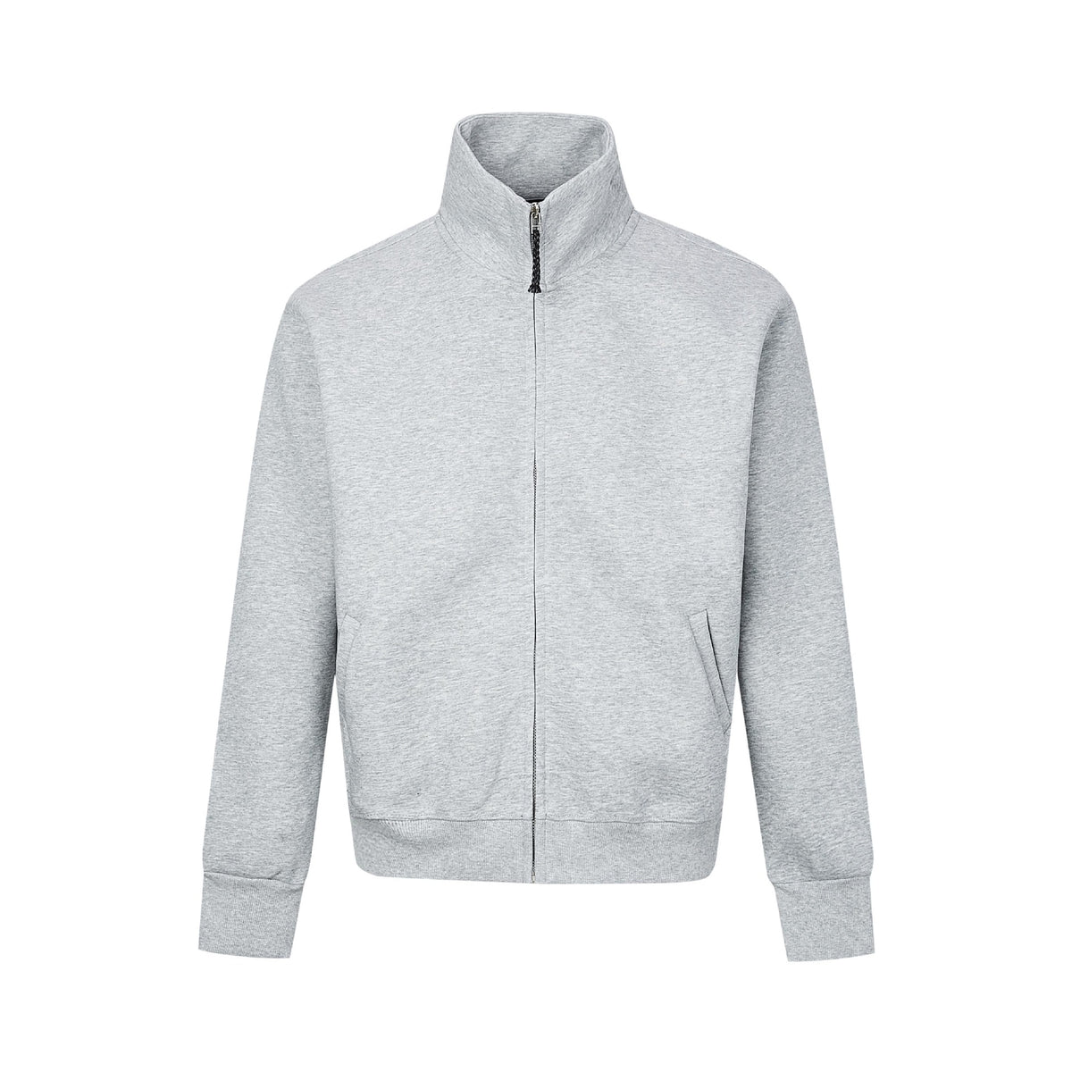 Men's cotton blend stand collar zip-up hoodie