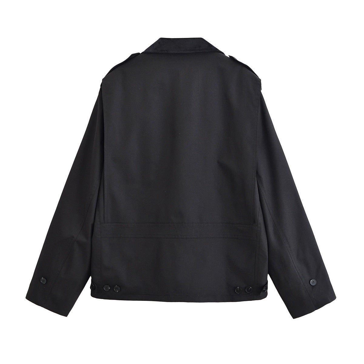 Image of Trench coat de poliéster con cuello de patchwork y cierre de botones