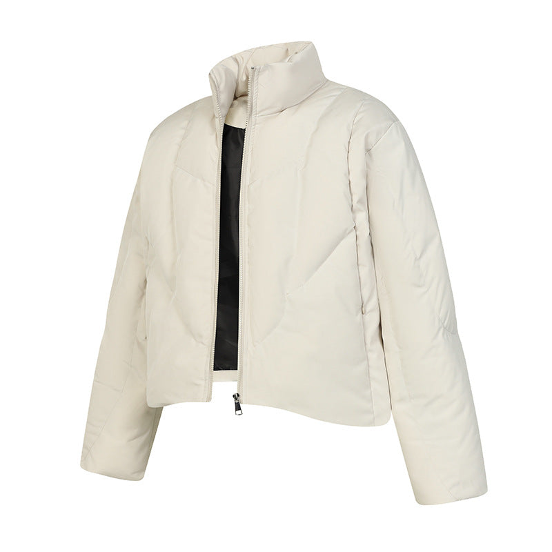 Deconstructed stand collar puffer jacket