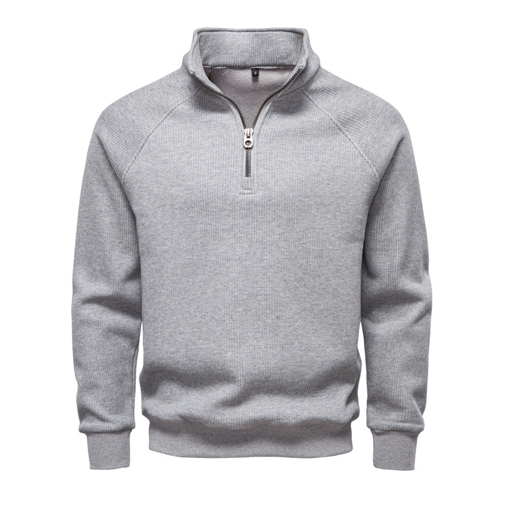 Image of Men's cotton blend half-zip stand collar sweatshirt