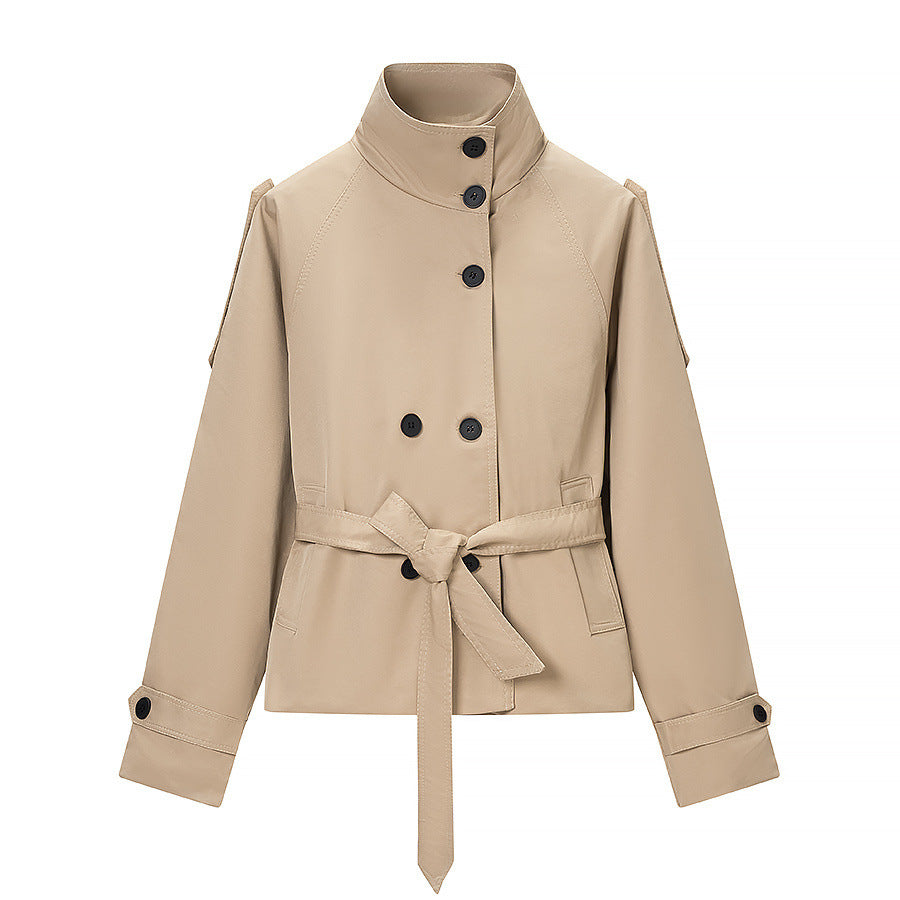Zeratta Women's khaki cropped double-breasted trench coat