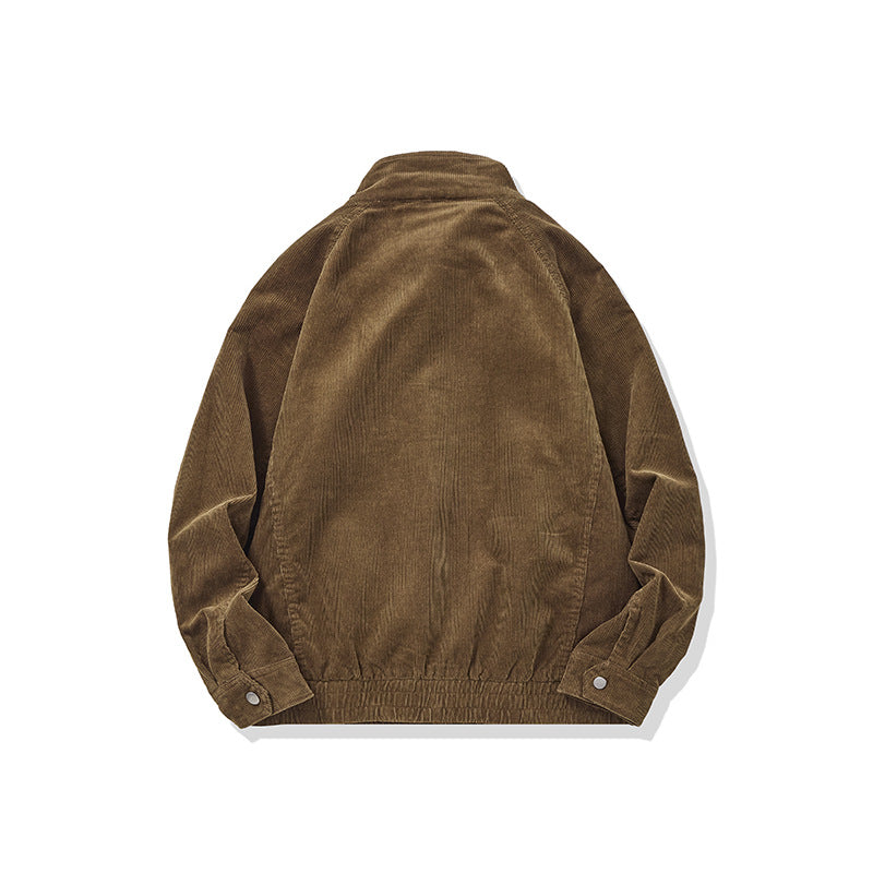 Image of Chaqueta de pana tipo patchwork con cuello alzado y cremallera