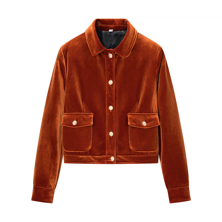 Chaqueta con cremallera de efecto terciopelo naranja