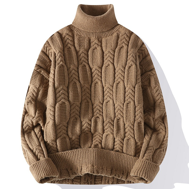 Image of Unisex relaxed-fit cable-knit turtleneck sweater