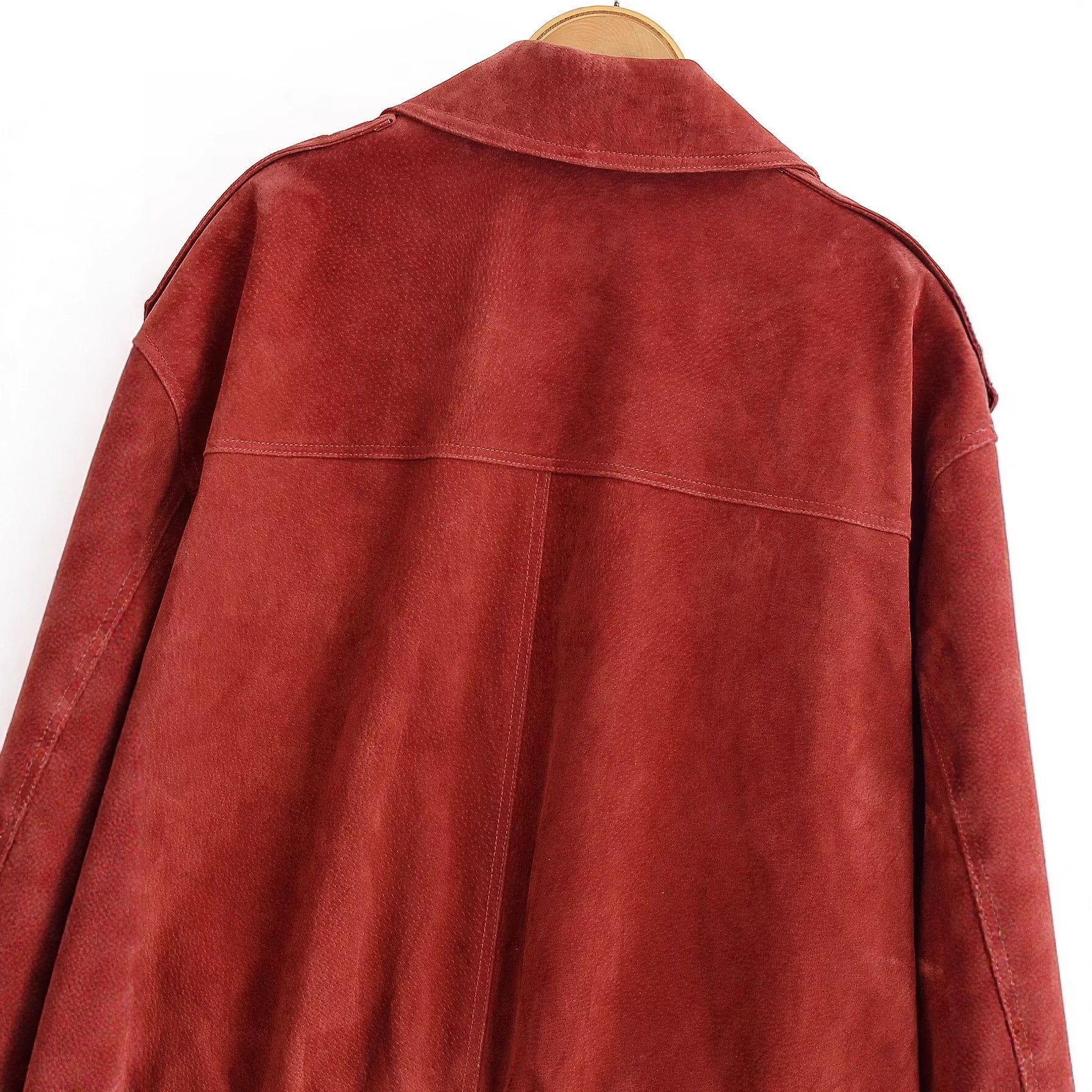 Image of Brick red double-breasted faux leather jacket